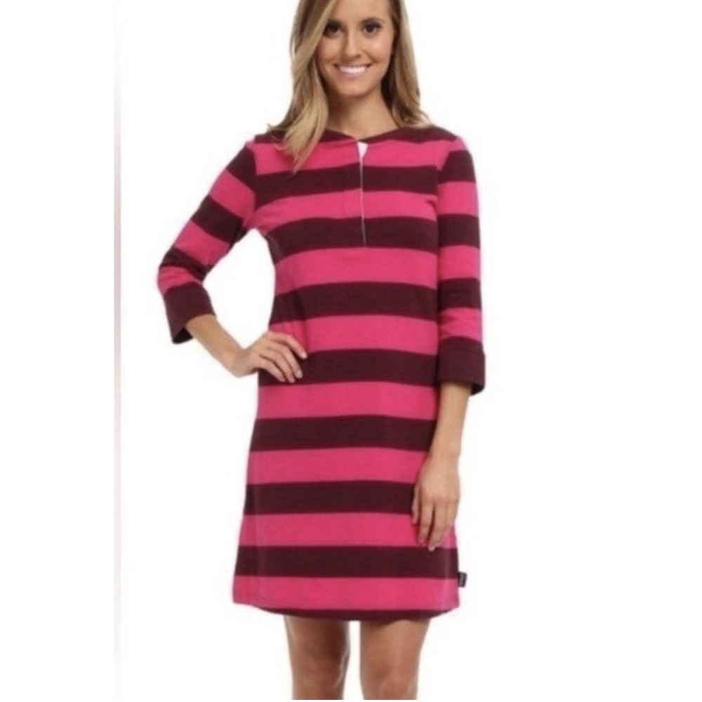 Patagonia Women 3/4 Sleeve Sender Stripe‎ Mini Dress Pink Organic Cotton Medium